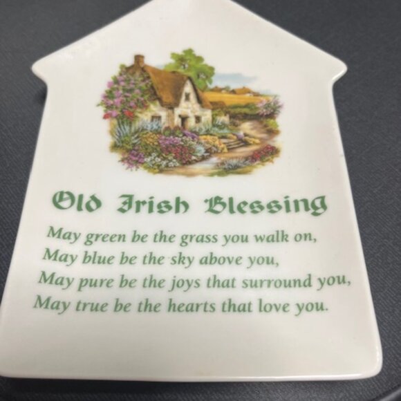 VTG Old Irish Blessing Ceramic Wall Hanging Cottage Scene Plaque Art 4.4"x6.5" - Picture 4 of 11